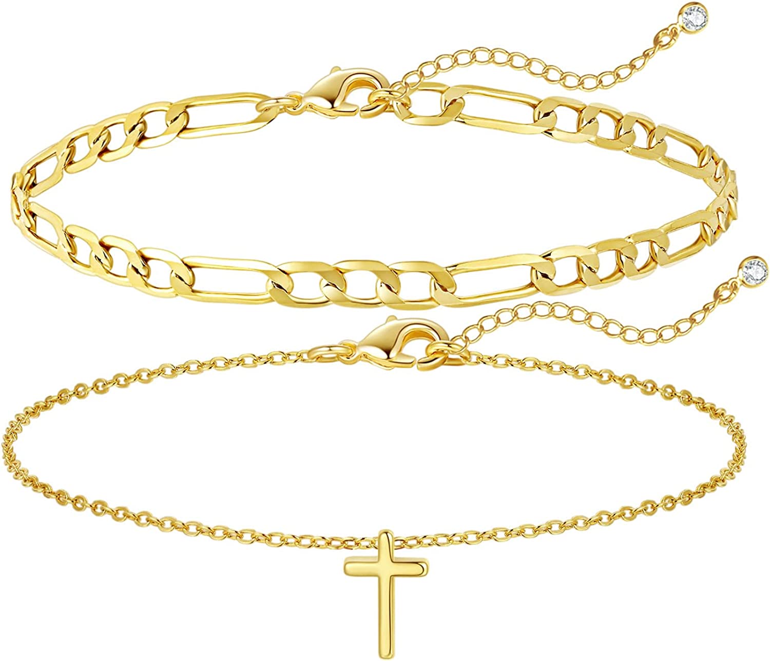 Herier Gold Ankle Bracelets for Women 14K Gold Plated Beach Dainty Cross Foot Chain Anklet Bracelet Chain Anklet for Women