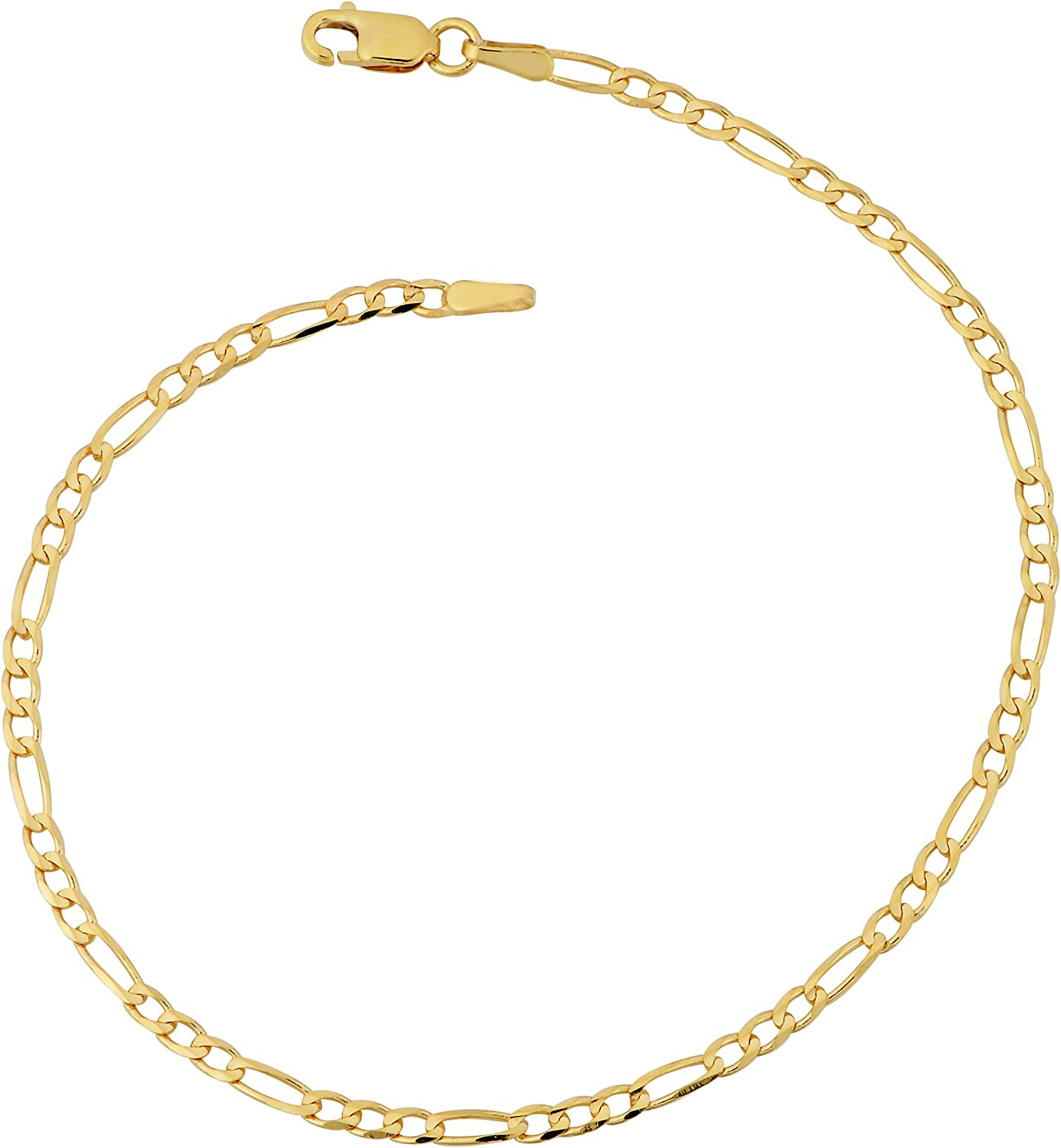 Kooljewelry 10k Yellow Gold 2.3 mm High Polish Concave Figaro Link Bracelet (7 or 8 inch)
