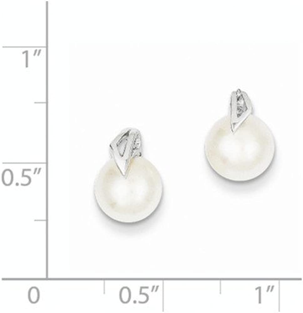 Solid 14k White Gold (7-8mm) Button FW Cultured Pearl Post Earrings
