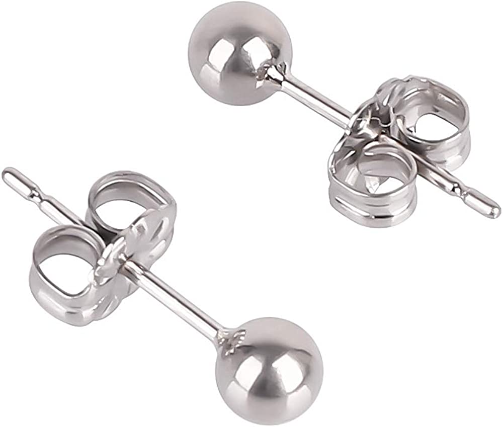 VGACETI Ball Stud Titanium Earrings,Hypoallergenic for Women Girls High Polished Colored for Sensitive Ears, 3mm and 4mm Pure Titanium Nickel-Free Lead-Free