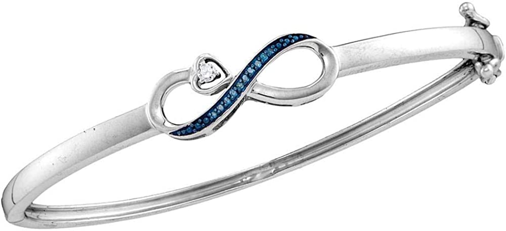 The Diamond Deal Sterling Silver Womens Round Blue Color Enhanced Diamond Infinity Bangle Bracelet 1/20 Cttw