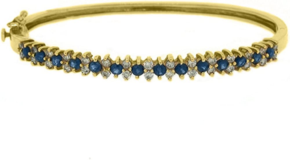 14k Yellow Gold 2.66 Carat Round Diamond & Blue Sapphire Bangle Bracelet
