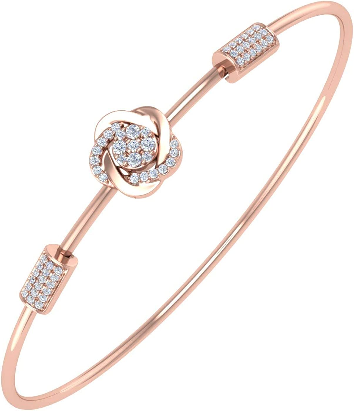 1/5 Carat Diamond Floral Bangle Bracelet in 10K Gold or 14K Gold and Steel