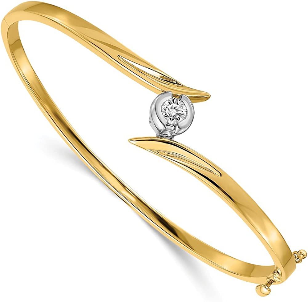 Solid 14k Yellow and White Gold Two Tone Diamond Bangle Cuff Bracelet 7" (Width = 13mm) (.25 cttw.)