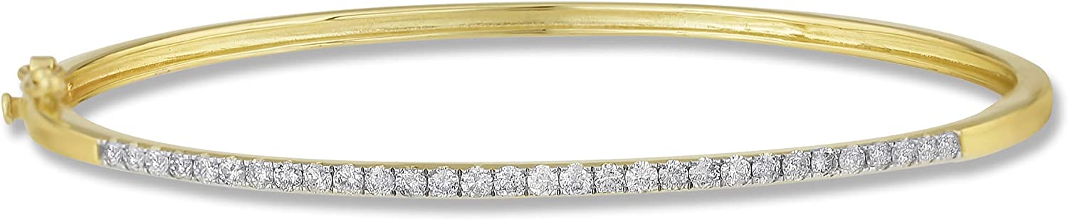 3/4 Carat Natural Diamond Bangle Bracelet for Women in 14k White and Yellow Gold (H-I, I1-I2, cttw) Fold Over by Belantina