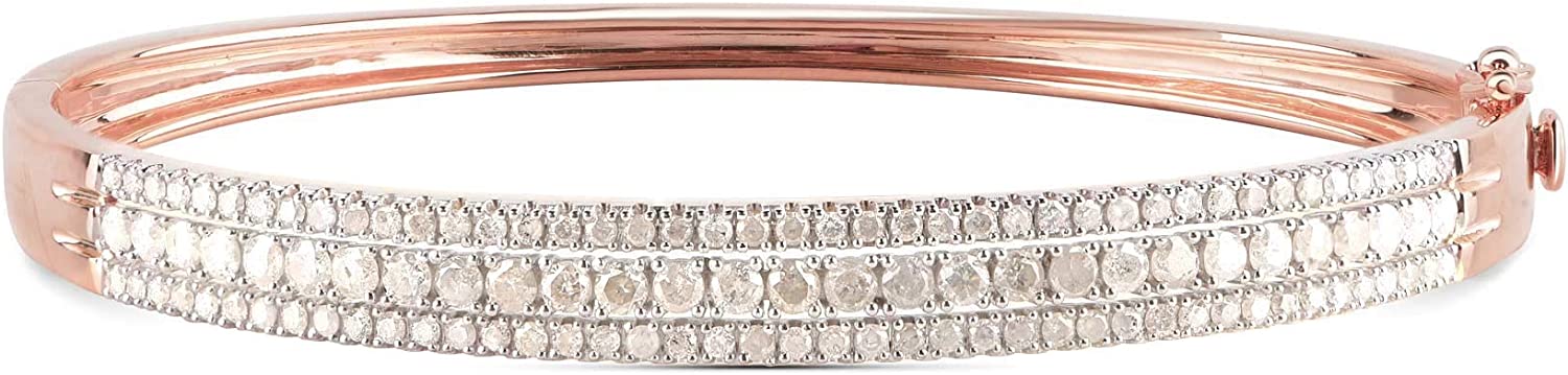 TJD 2.00 Carat Natural Round Diamond Multi Row Bangle in 10K Gold (I-J Color, I2-I3 Clarity) Jewelry For Women