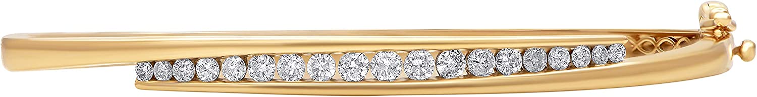 TJD 1.00 Carat Natural Round Diamond Channel Set Bypass Bracelet (H-I Color, I2-I3 Clarity) Crafted in 10K with Solid Yellow Gold, Bypass Jewelry, Diamond Bracelet, Wedding Fashion Jewelry, Choice for Your Partner, For Everyday Wear, Celebration