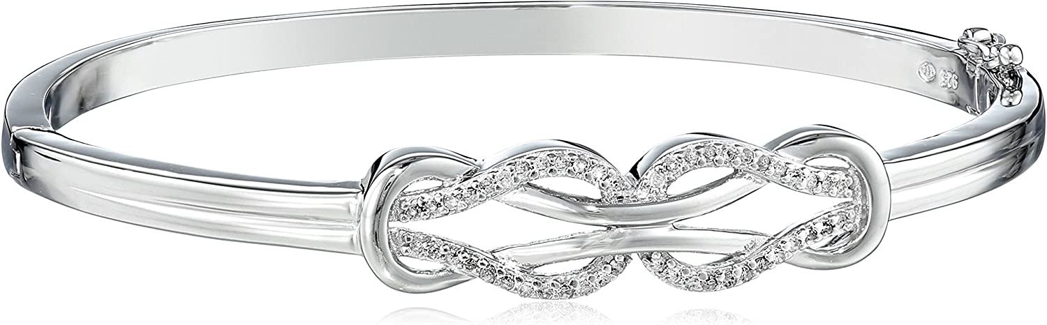 Amazon Collection Sterling Silver Diamond Double Knot Bangle Bracelet (1/4 cttw, J Color, I3 Clarity)