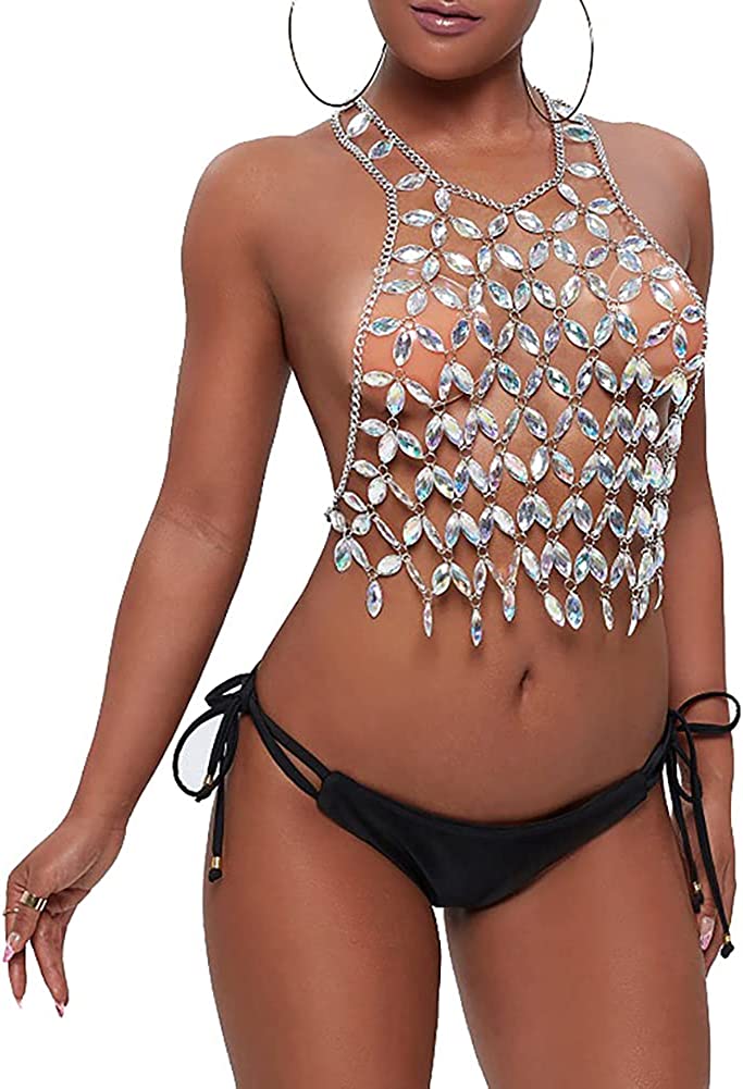 HFU Sexy Body Chain Layered Pearls Back Waist Necklace Beach Bikini Fashion Backless Gown Backdrop Bridal Harness Jewelry