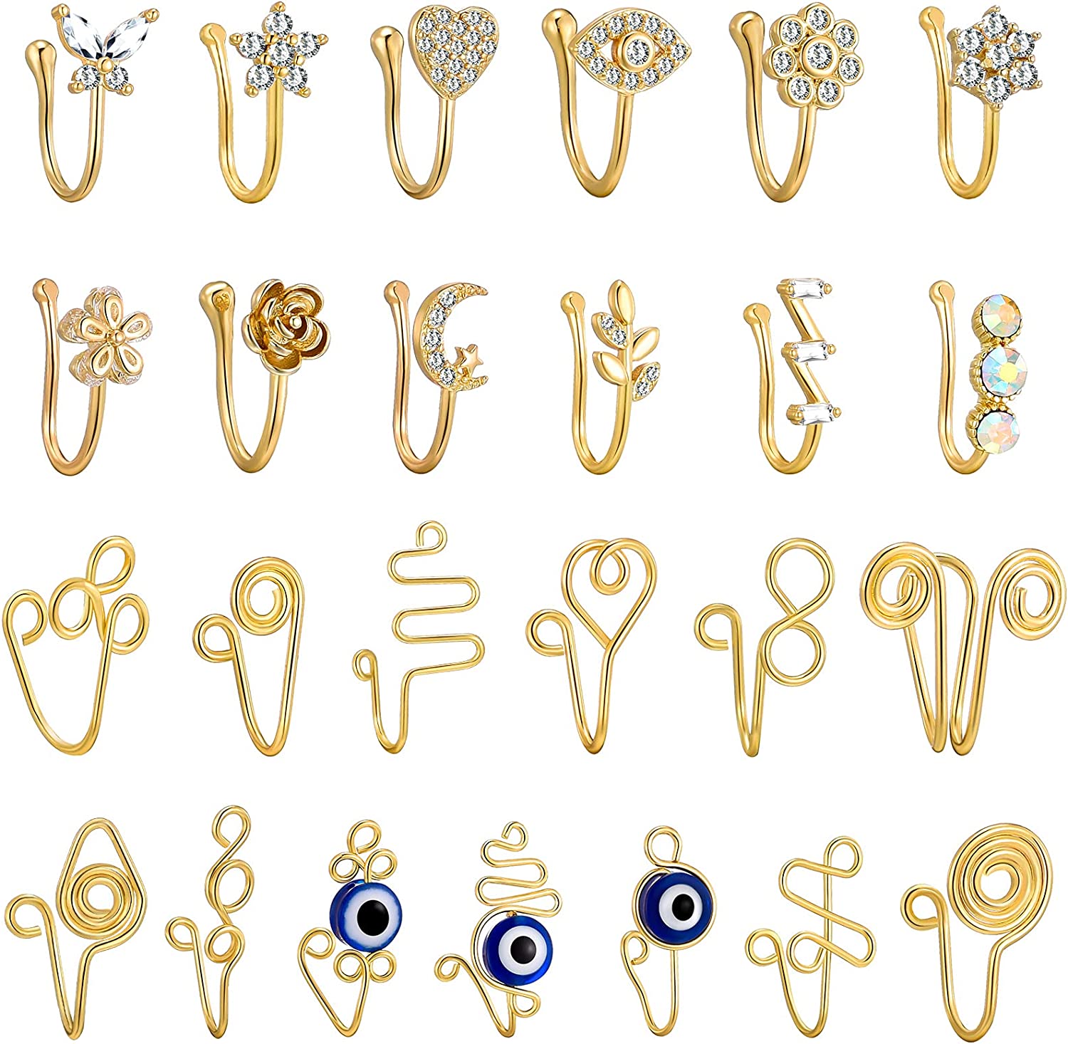 TAMHOO 25 Pcs Multi-Style Fake Nose Rings for Women and Men -Gold Plated Copper African Nose Cuff Non Piercing for Teen Grirls - Nice Gift for Her on Birthday/Valentines Day/Christmas