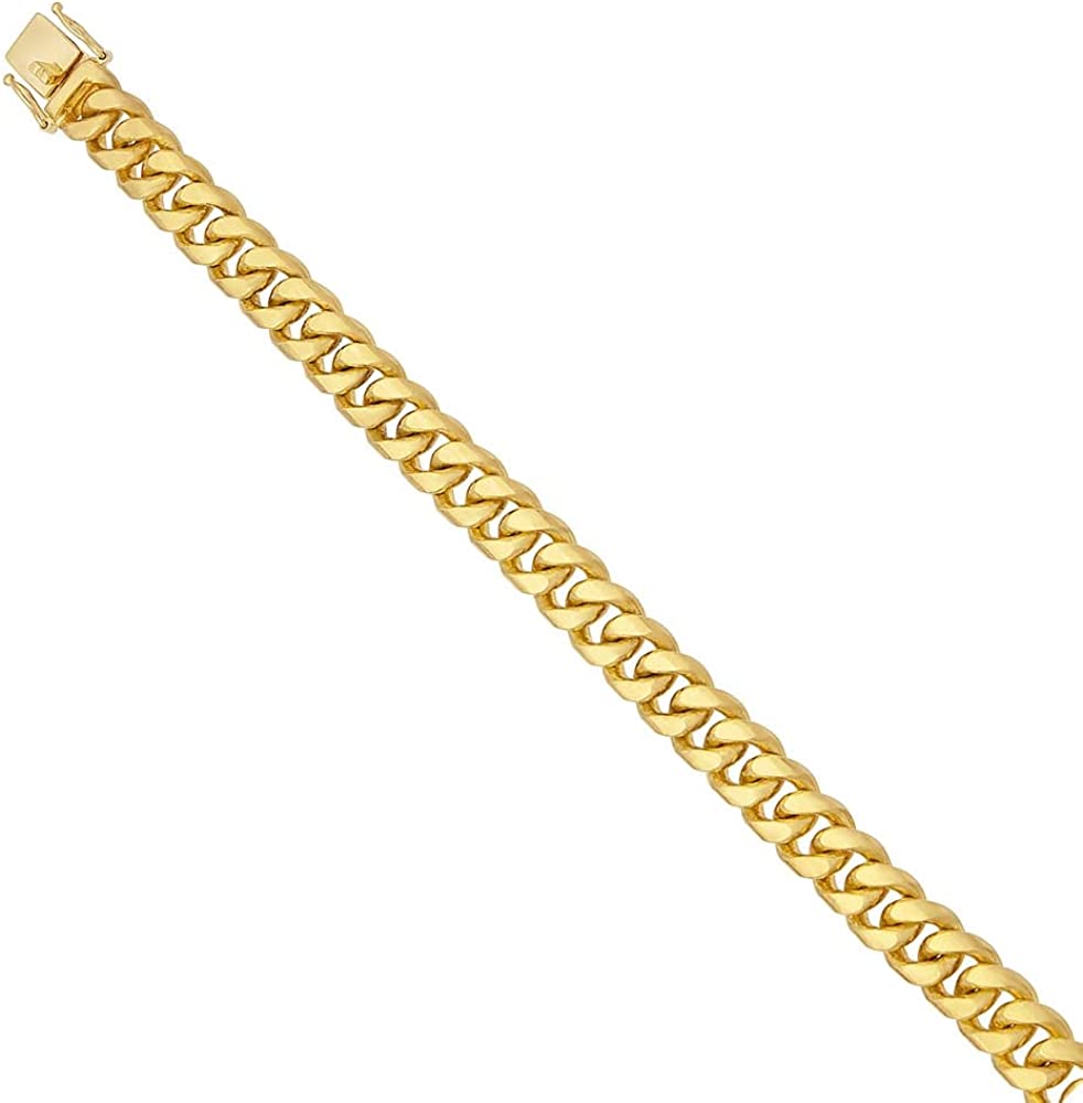 24k Yellow Gold Hand-Made 12mm Solid Cuban Curb Link Chain Bracelet for Men