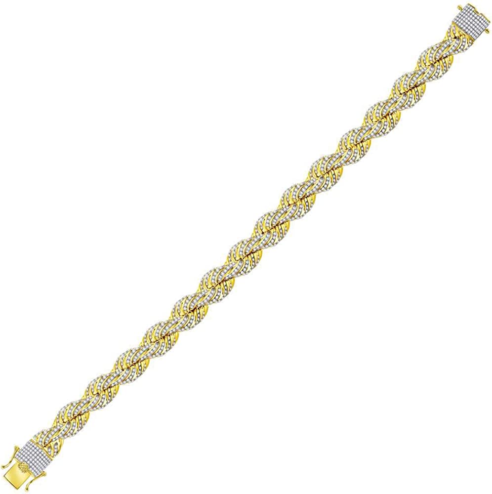 Solid 10k Yellow Gold Men's Round Diamond Rope Chain Bracelet 8-5/8 Ct.