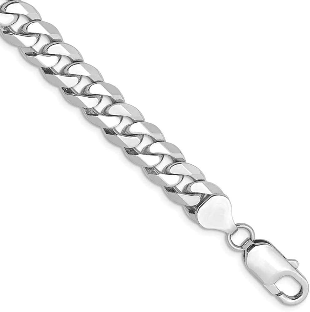 Solid 14k White Gold 8mm Beveled Curb Cuban Chain Bracelet - with Secure Lobster Lock Clasp 8"