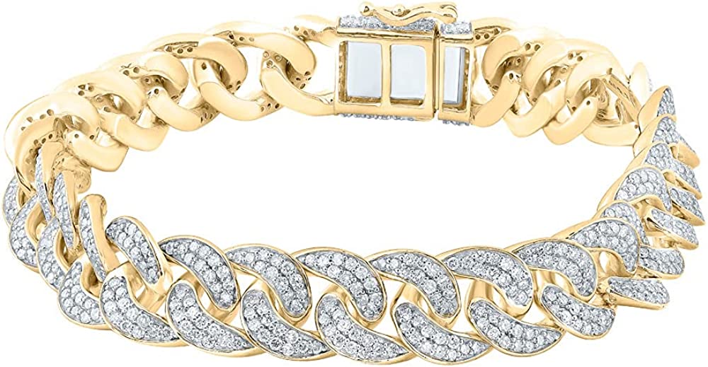 Macey Worldwide Jewelry 10K Yellow Gold Mens Diamond Cuban Stylish Link Bracelet 6-3/4 Ctw.