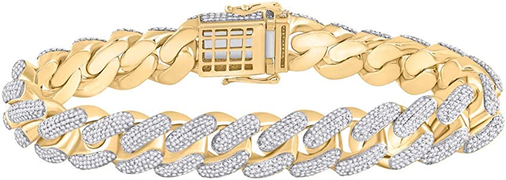 Macey Worldwide Jewelry 10K Yellow Gold Mens Diamond Cuban Stunning Fine Bracelet 9 Ctw., (MWJ153355)