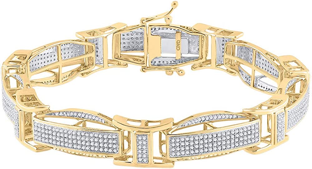 Macey Worldwide Jewelry 10K Yellow Gold Mens Diamond Stylish Link Bracelet 2-1/4 Ctw.