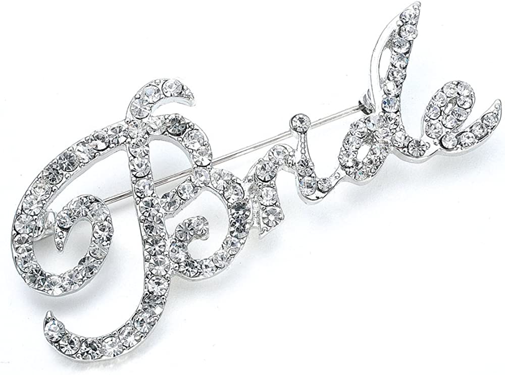 Mariell Crystal Rhinestone Bride Brooch Pin in Script Lettering - Bachelorette & Bridal Shower Gift!
