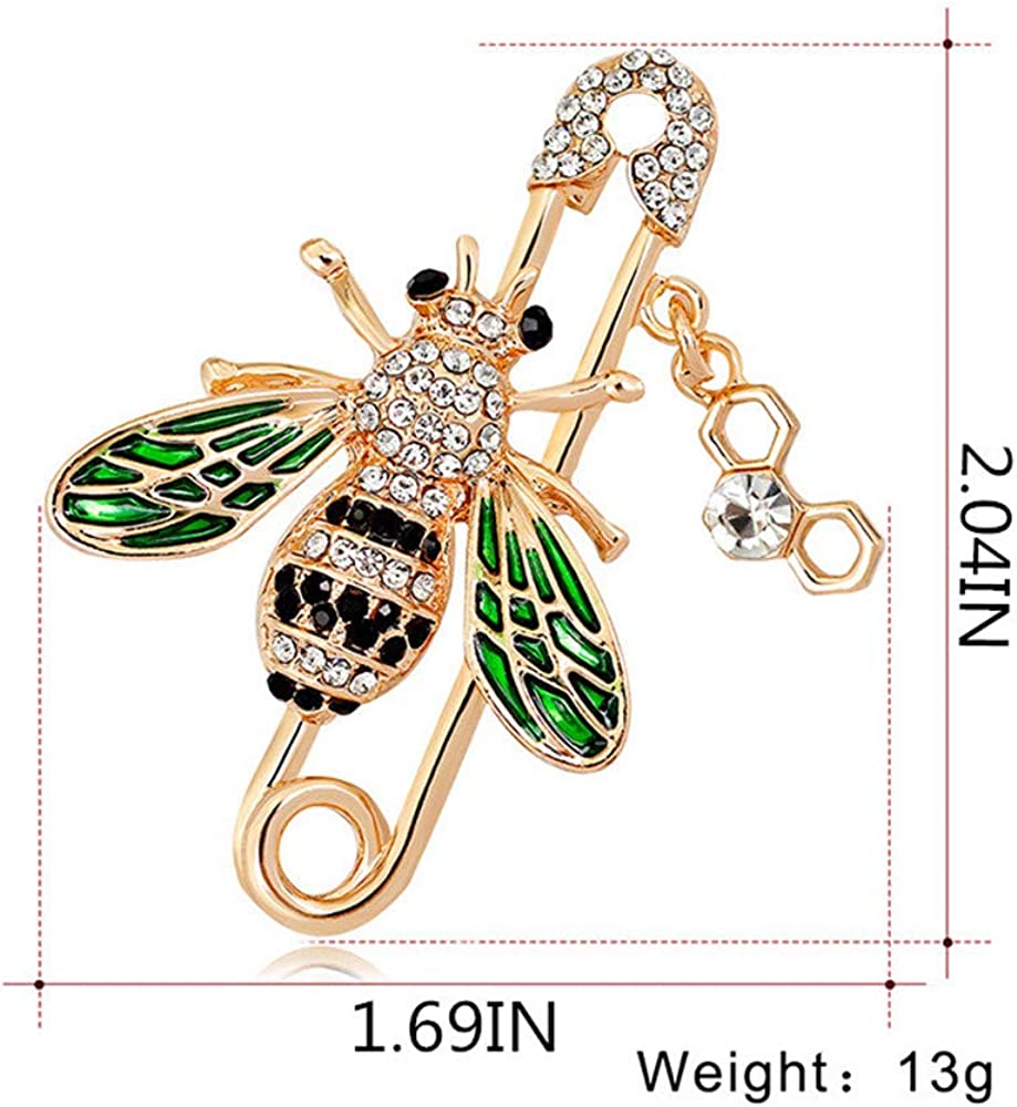 Bee Brooch pins Women Enamel Crystal Insect Pin Lapel Pin Large Safety Pin