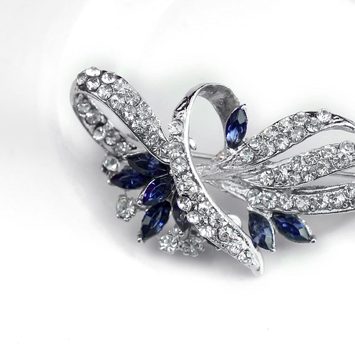 Merdia Created Crystal Brooch Fancy Vintage Style Flower Brooch Pin for Women, girls, ladies Blue color