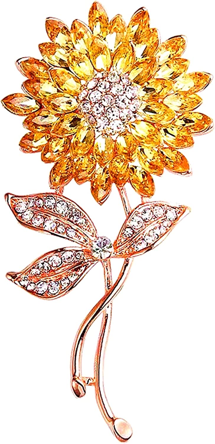 sunflower brooches pin for women fashion austria crystal rhinestones elegant golden flowers brooches shiny sun flowers