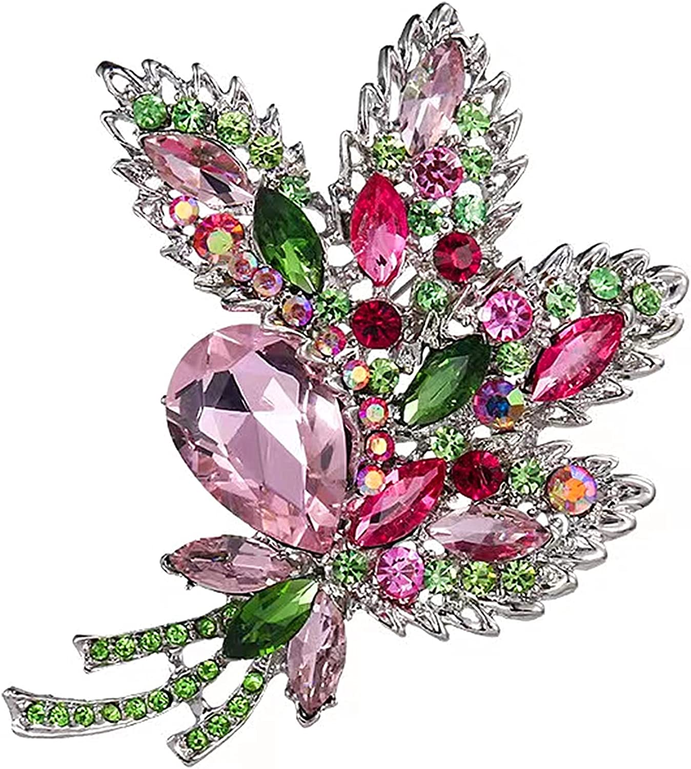 Large women's elegant austrian color crystal rhinestone leaf bouquet brooch pins for women fashion brooches pins