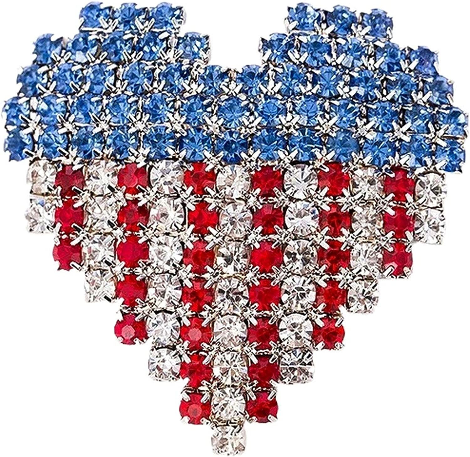 Colorful clouds Brooch Pins American Flag Patriotic Crystal Rhinestone Heart Lapel Brooches Fashion Broches Jewelry for Women,Blue