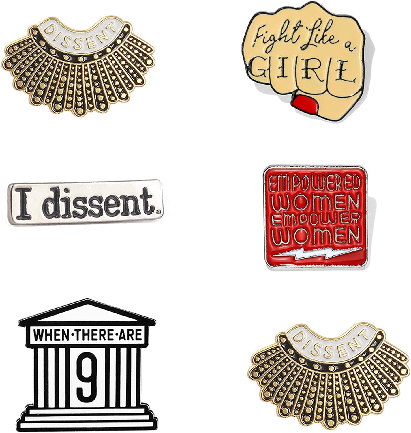 I Dissent Pins RBG Feminist Brooch Pin Ruth Bader Ginsburg Enamel Brooch Justice Lapel Collar Pin for Women's Rights Badge Pins