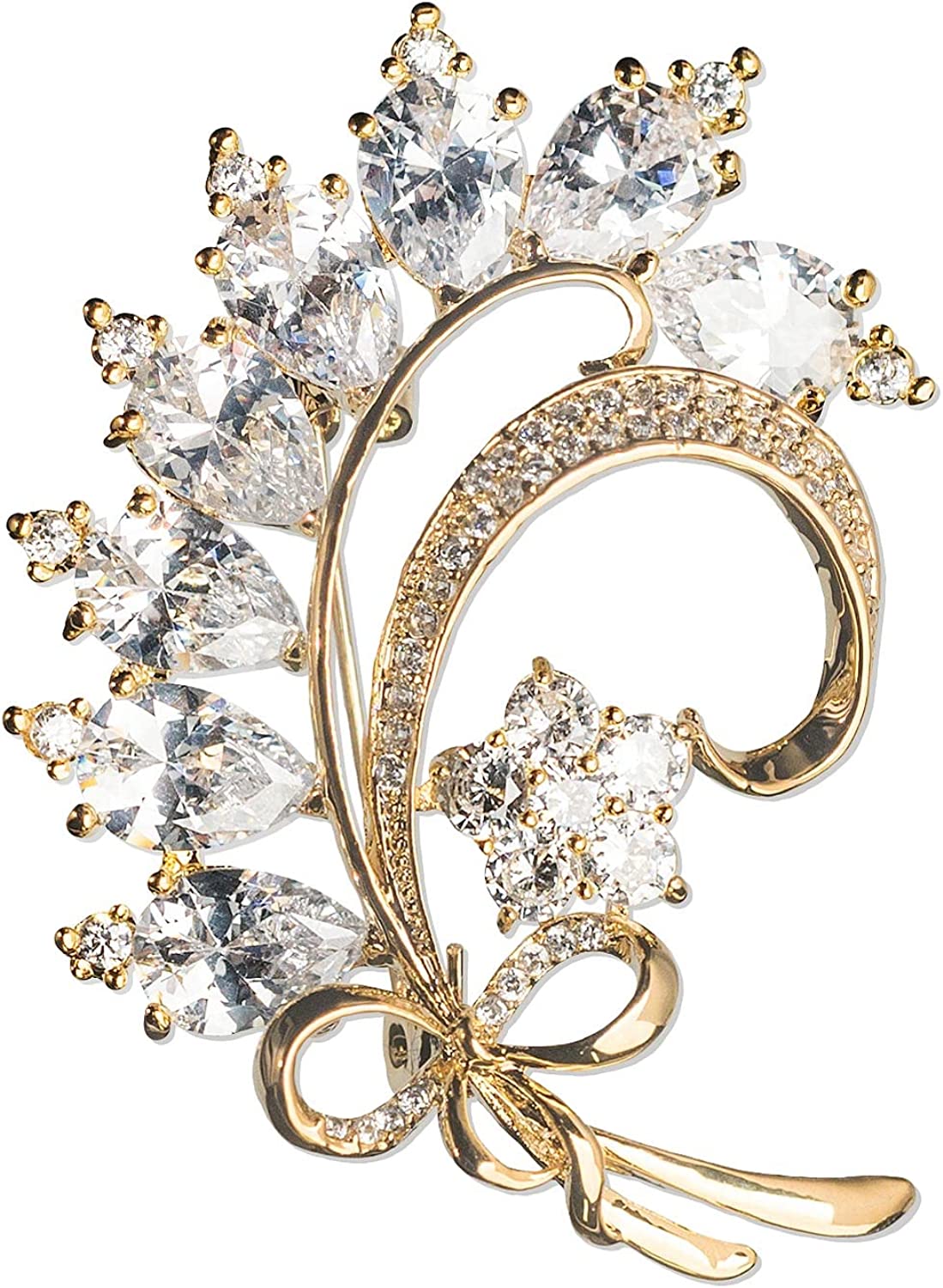 Wooinfeny Women's Austrian Crystal Wedding Party Brooch, Premium Sparkling Rhinestone, Shiny Cristal, Handicraft, Golden