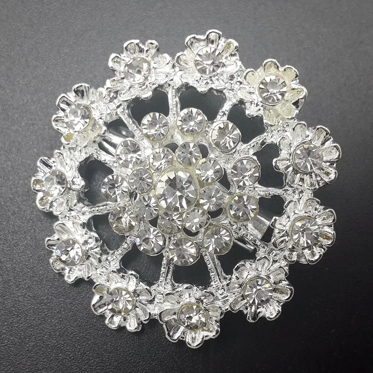 Lot 12pc Clear Rhinestone Crystal Flower Brooches Pins DIY Wedding Bouquet Broaches