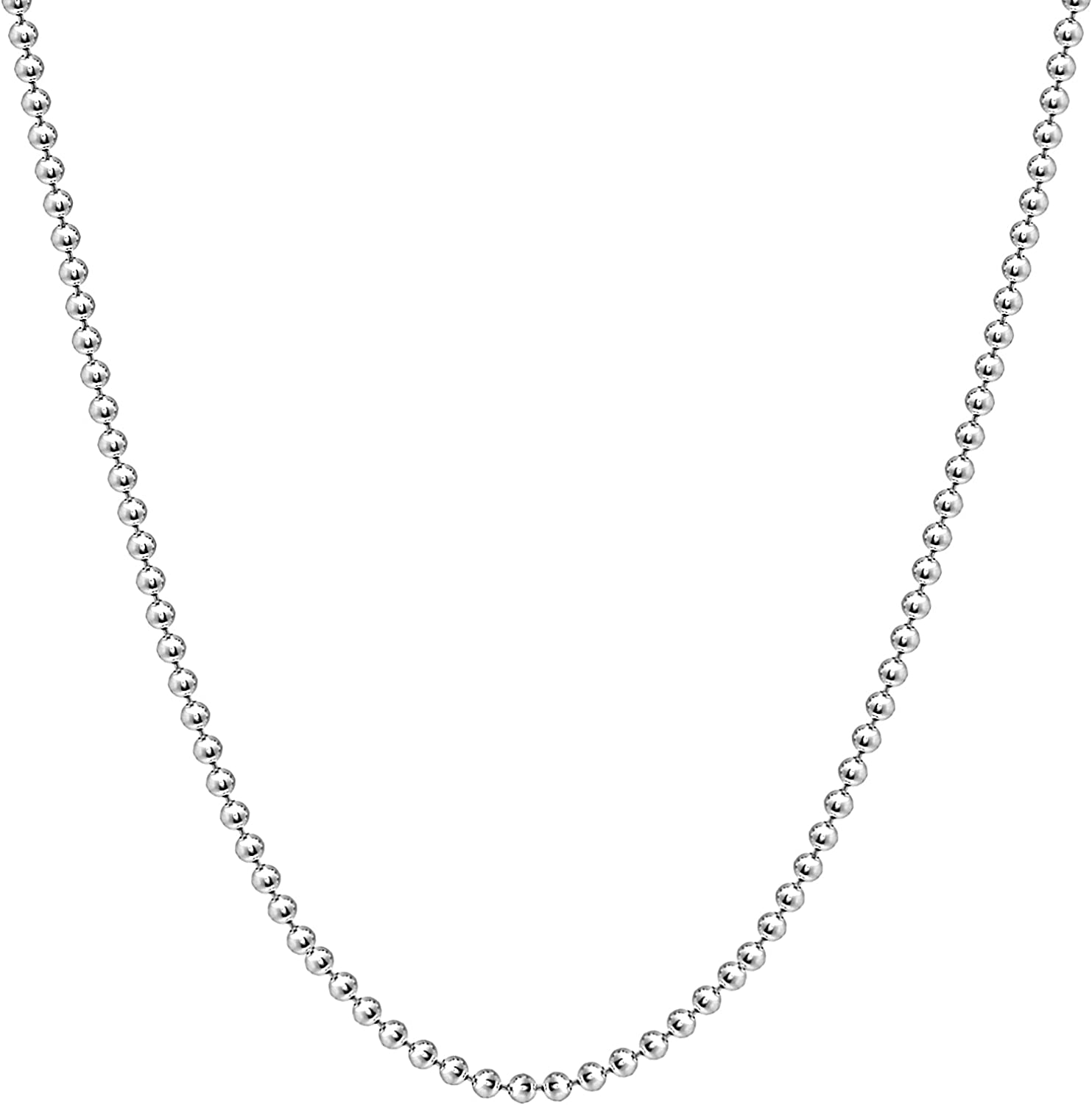 Savlano 925 Sterling Silver Italian Solid Bead Ball Dog Tag Chain Necklace Comes With Gift Box for Women & Men - Made in Italy