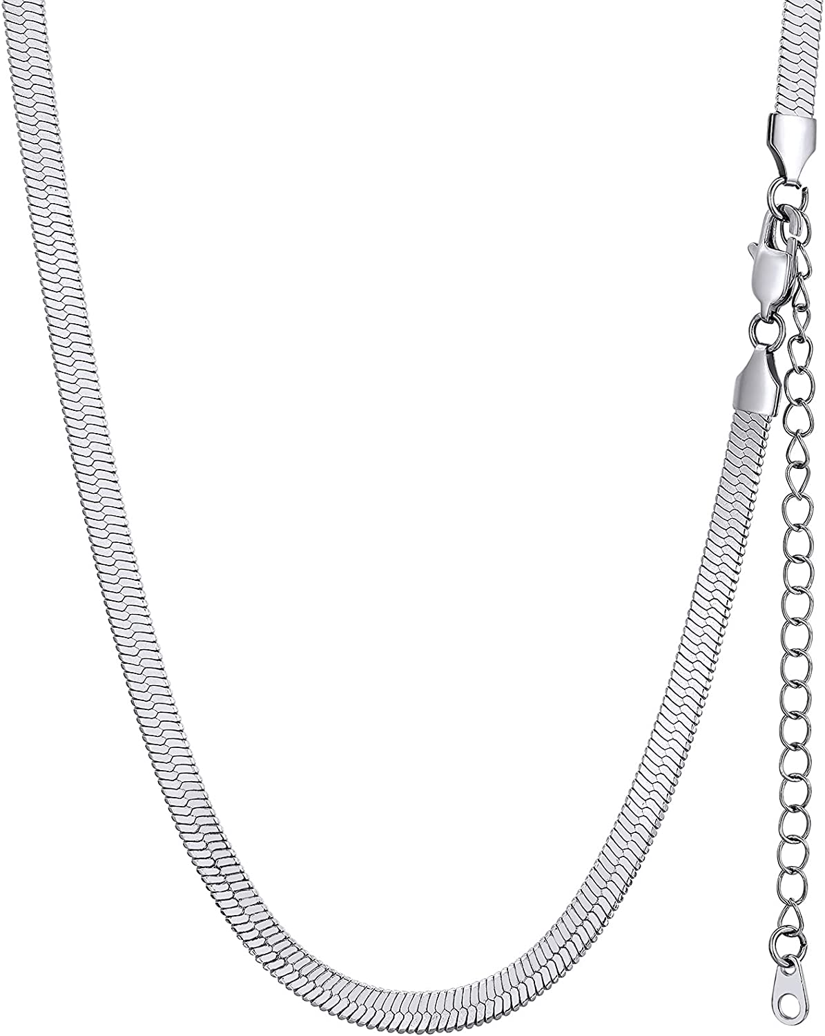 GoldChic Jewelry Flat Chain Necklace,Stainless Steel 3mm/5mm Snake Chain Herringbone Choker Necklaces for Women in Gold/Silver/Rose Gold ,12/15/18 inches with 3.5 inch Extenders,Gift Box Included