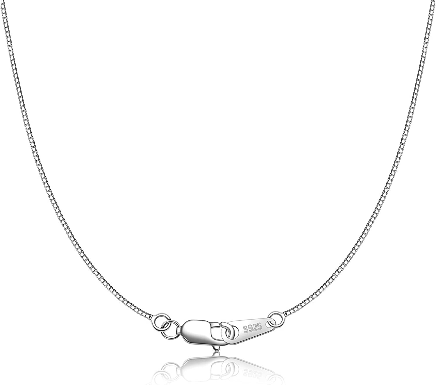 CIELTEAR 925 Sterling Silver Chain Necklace for Women 0.8mm Box Chain, Italian Necklace Chain, Super Strong & Thin & Long16/18/20/22/24 Inches
