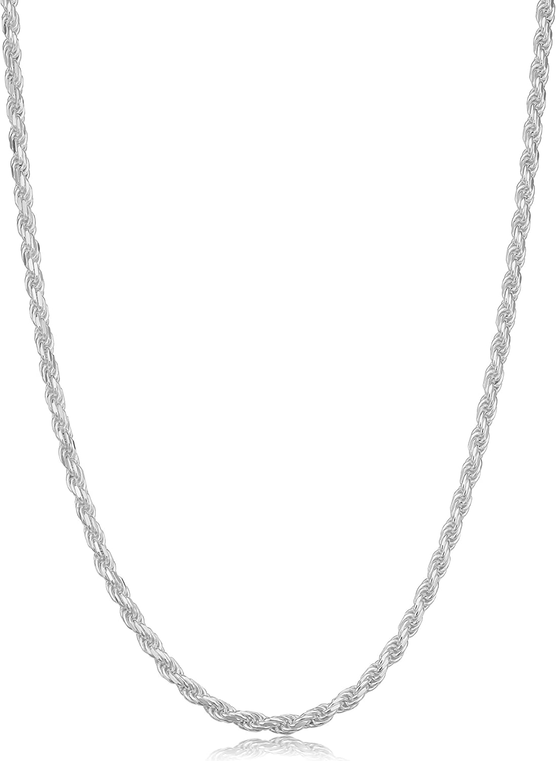 Sterling Silver Diamond Cut Rope Chain Necklace, 1.5MM - 3.5MM Braided Twist Rope Chain Neclace, 925 Sterling Silver Necklace