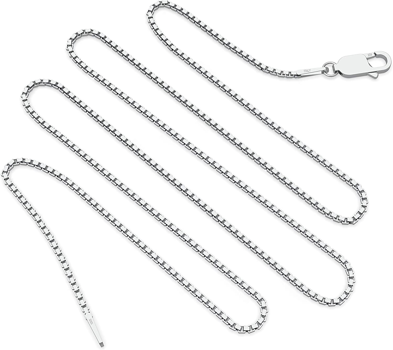 925 Sterling Silver .8MM Box Chain - Italian Necklace - Super Thin & Strong - 16" - 30"