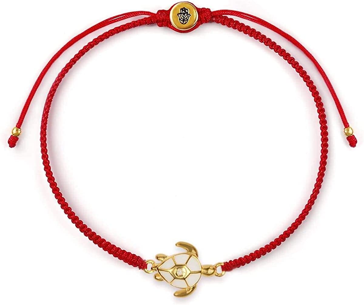 Karma and Luck - Patience Love - Women's 18K Gold Plated Brass Elegant Powerful Turtle Charm Red String Adjustable Bracelet Handmade with Love in Bali to Give You Good Vibes