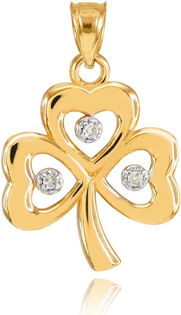 14k Yellow Gold Shamrock Charm Three Diamond Clover Leaf Bracelet Charm