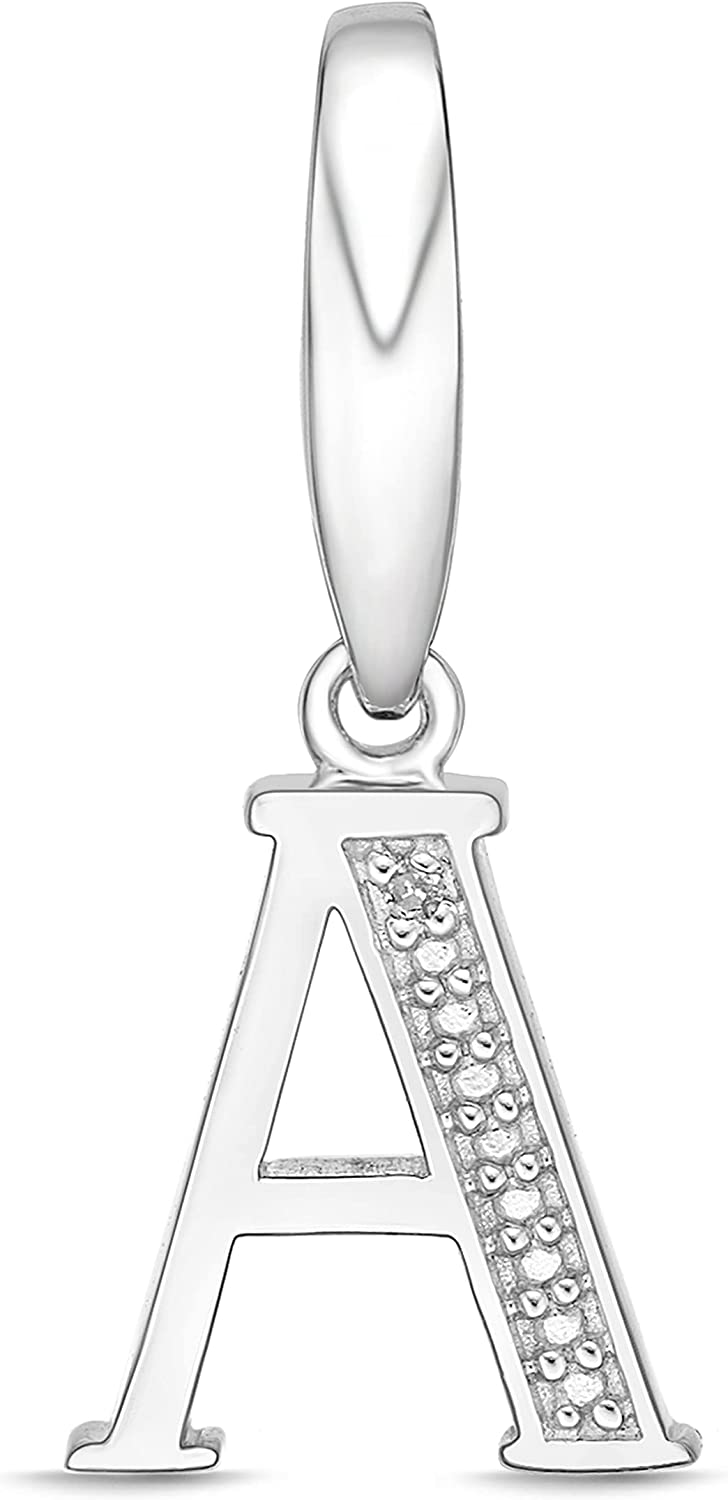 .925 Sterling Silver Diamond-Accented Dangling Initial Charm Enhancer with Lobster Claw Clasp (I-J Color, I2-I3 Clarity) - Choice of Letter