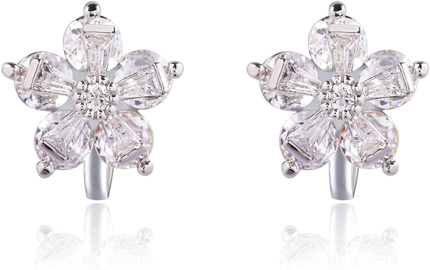 YOQUCOL Flower Snowflake Shape Cubic Zirconia Crystal Clip On Earrings Non Pierced Stud for Women Girls