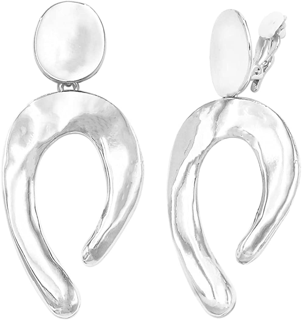Rosemarie & Jubalee Women's Statement Wavy Metal Dangling Geometric Shapes Clip On Style Earrings, 3.25"