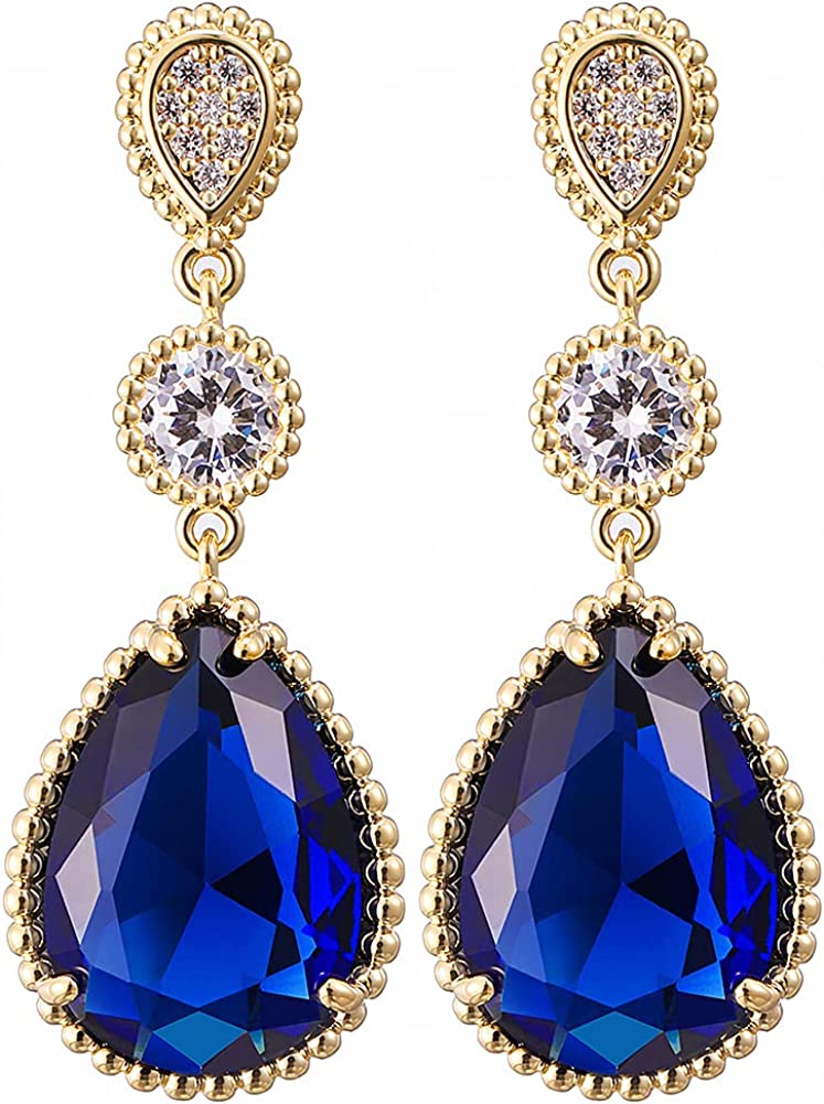 14K Gold Plated Cubic Zirconia Inlaid with Multi Crystal Drop Shaped Earrings