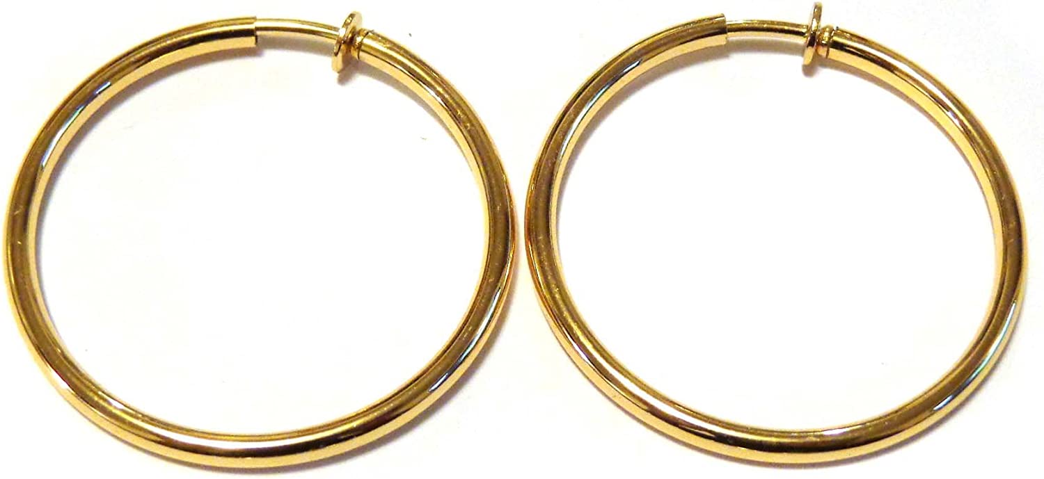 Clip-on Earrings 2 inch Shiny Plated Gold Round Hoop Earrings Hypo-Allergenic