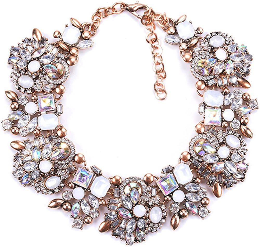 Bib Statement Necklace Colorful Glass Crystal Collar Choker Necklace for Women Fashion Accessories