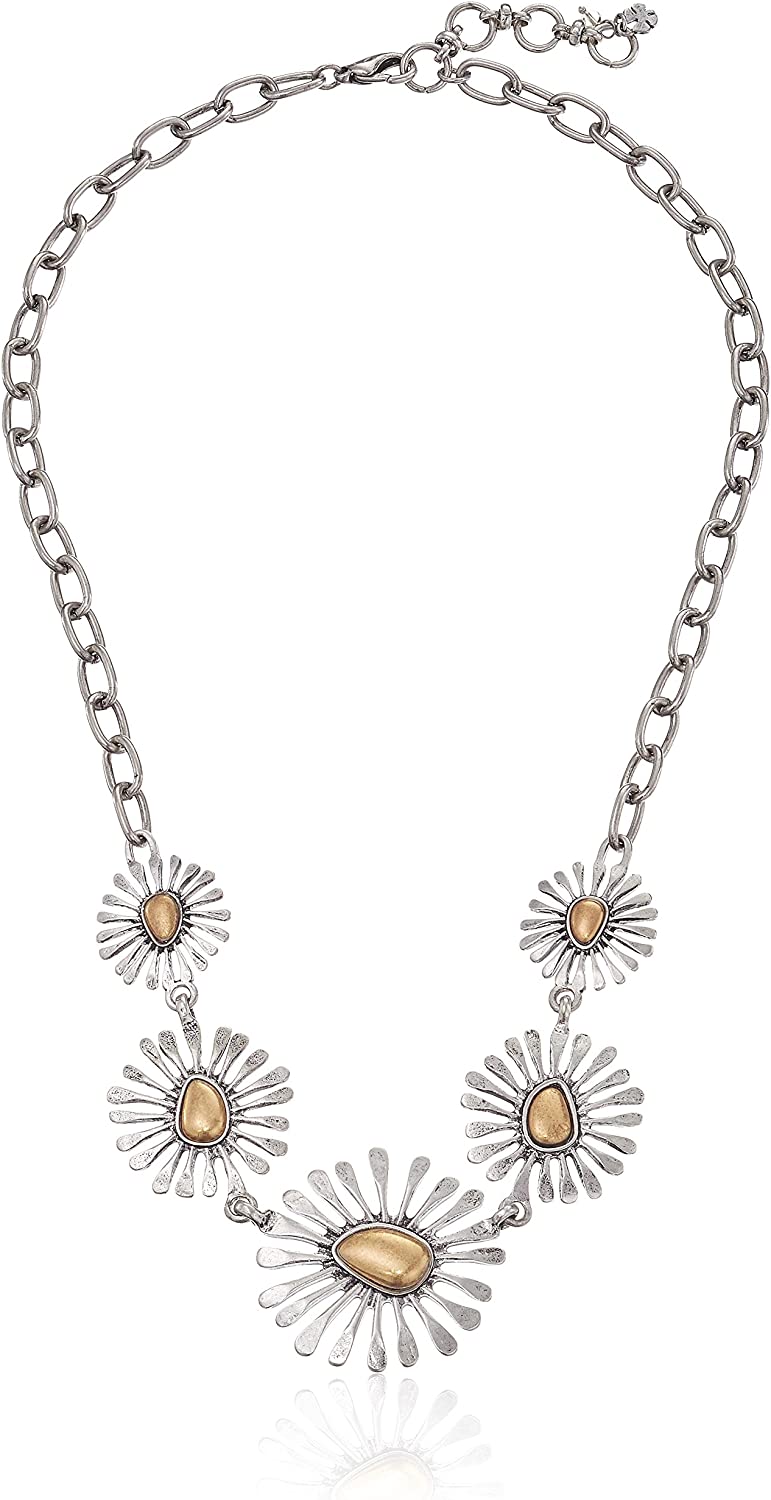Lucky Brand Women's Floral Collar Necklace Two-Tone Chain Necklace 20" + 2' Extender