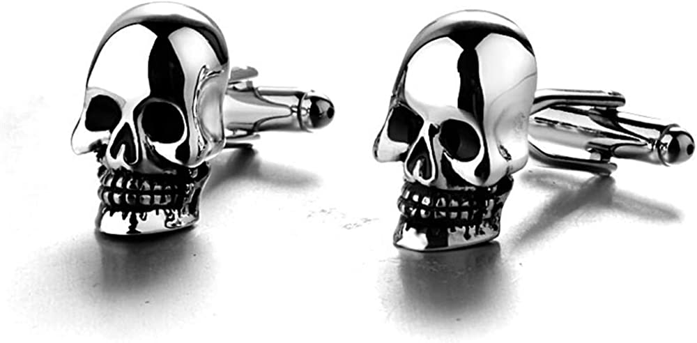 BXLE Cool Skull Cuff-Links, Unique 3D Skeleton Cufflinks, Gothic Shirt Studs Button for Young Men Theme Party , Groomsmen Gift, Pirate & Punk Style Suit Accesorries Jewelry (D)