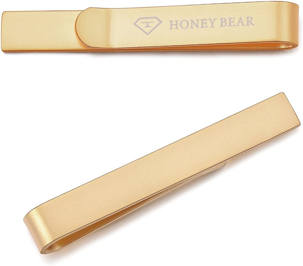 HONEY BEAR Mens Boys Skinny Tie Clip Bar for Narrow Tie Wedding Gift 4cm