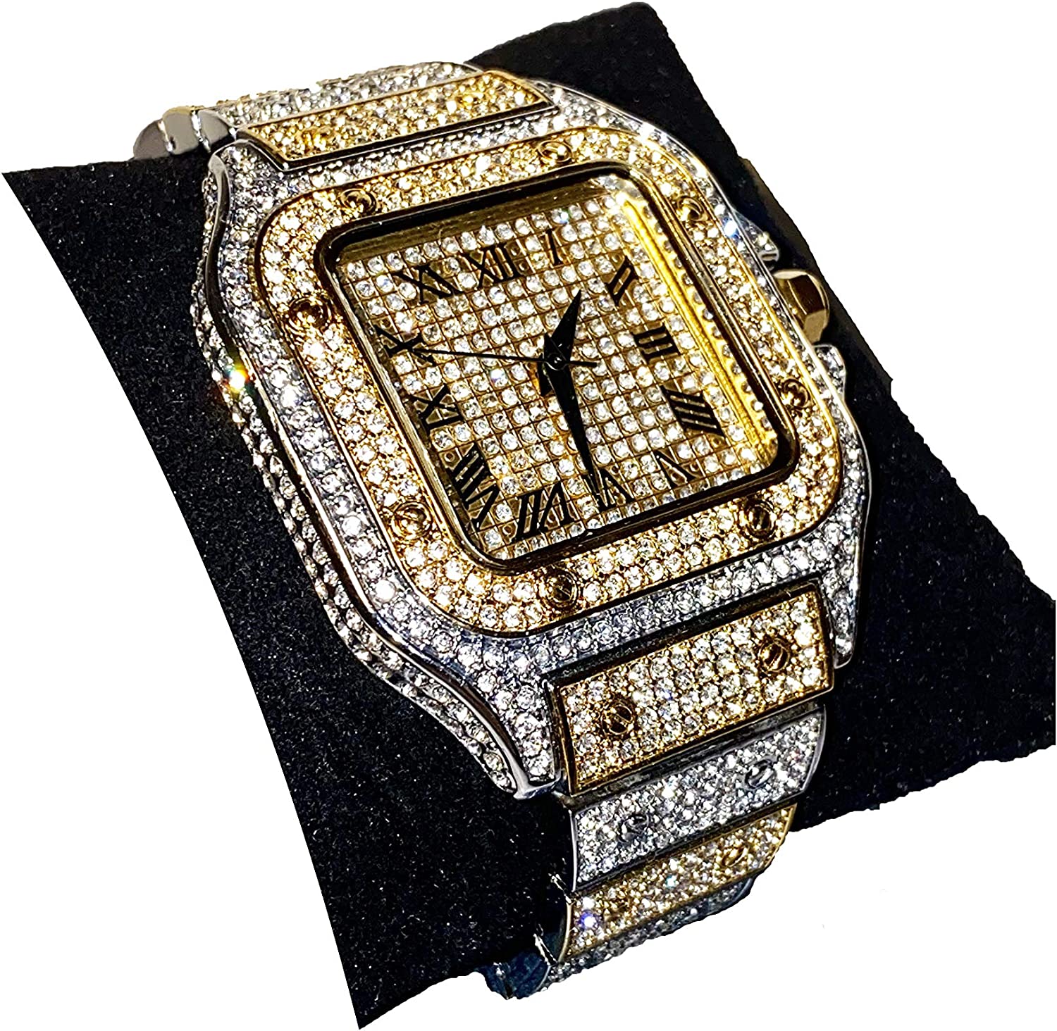 Men's Wrist Watch Band Luxury CZ Diamond Iced Out Watch Gold Roman Numeric Square Dial Watch For Men Women Hip Hop Rapper Choice, Men Watch, Mens Jewelry, Iced Watch Custom Fit, Bust Down Watch