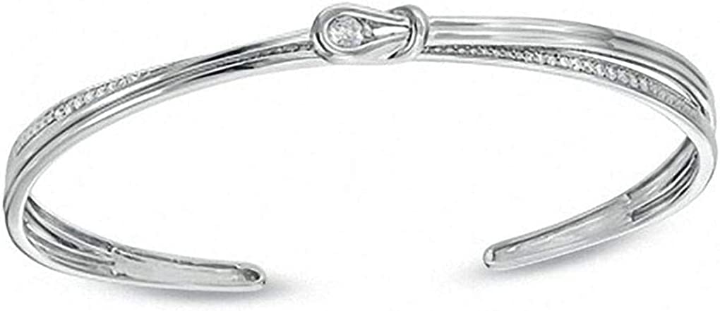 0.20 Cttw Round Cut White Natural Diamond Knot Cuff Bracelet In 14k White Gold Over Sterling Silver