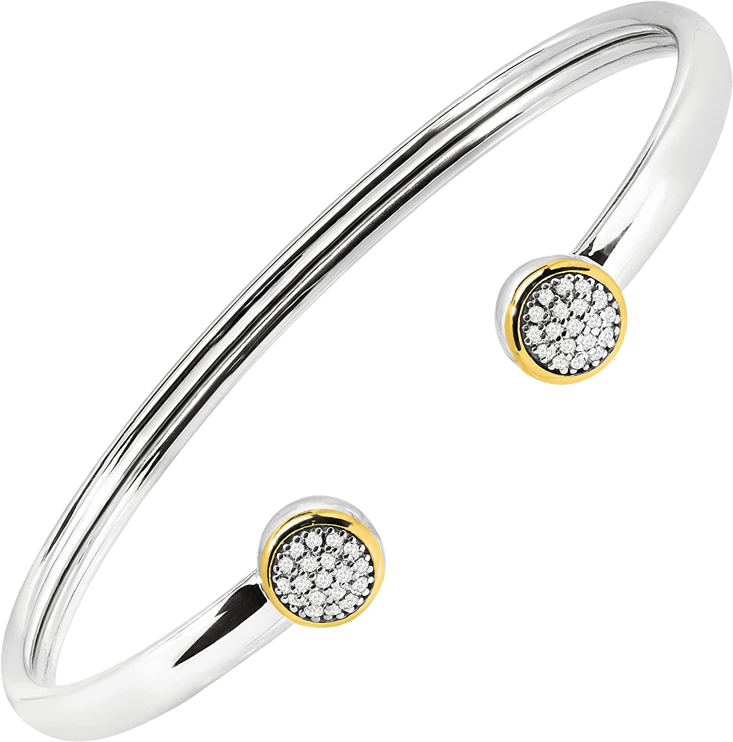Welry 1/5 cttw Diamond Circle Cuff Bracelet in Sterling Silver & 14K Yellow Gold, 7"