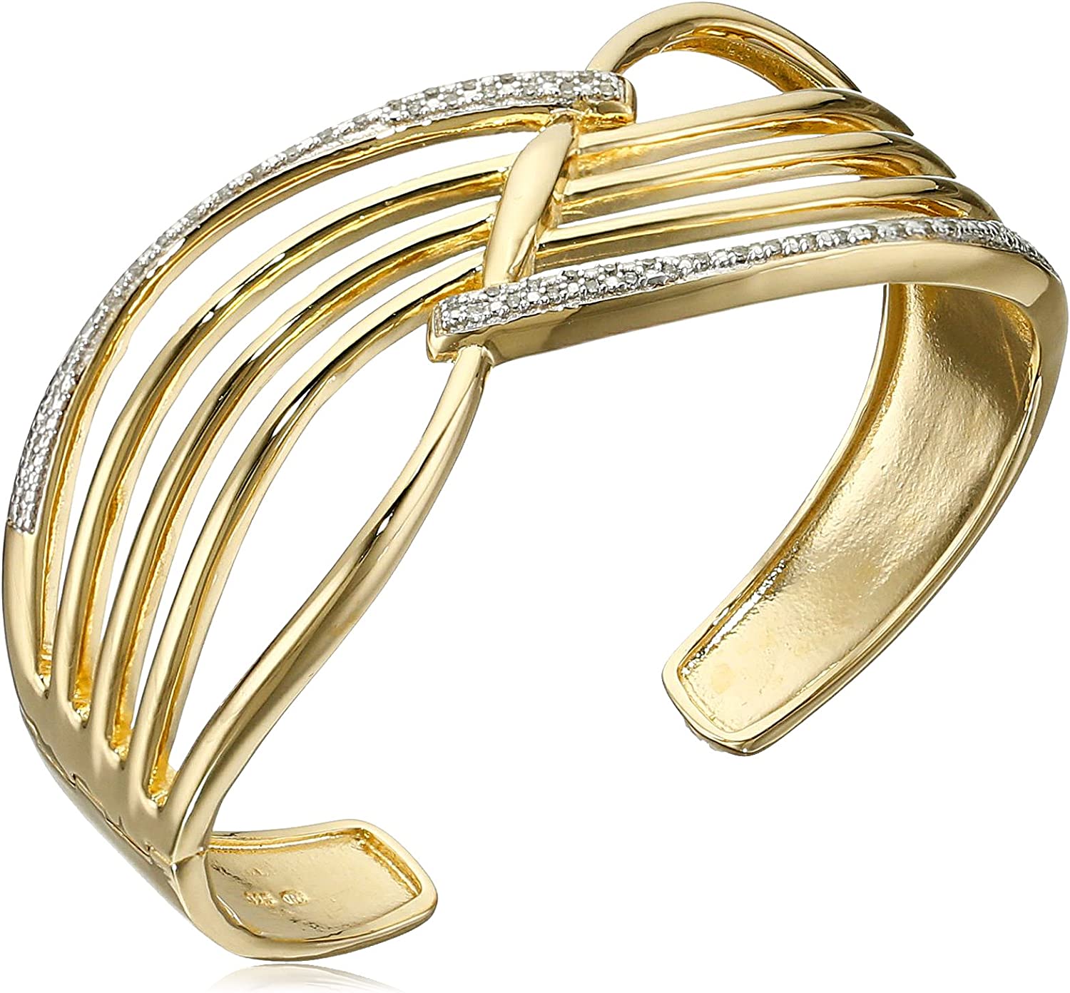 18k Yellow Gold Plated Sterling Silver Genuine Diamond Hinged Cuff Bracelet (1/4 cttw, I-J Color, I2-I3 Clarity), 7.25"