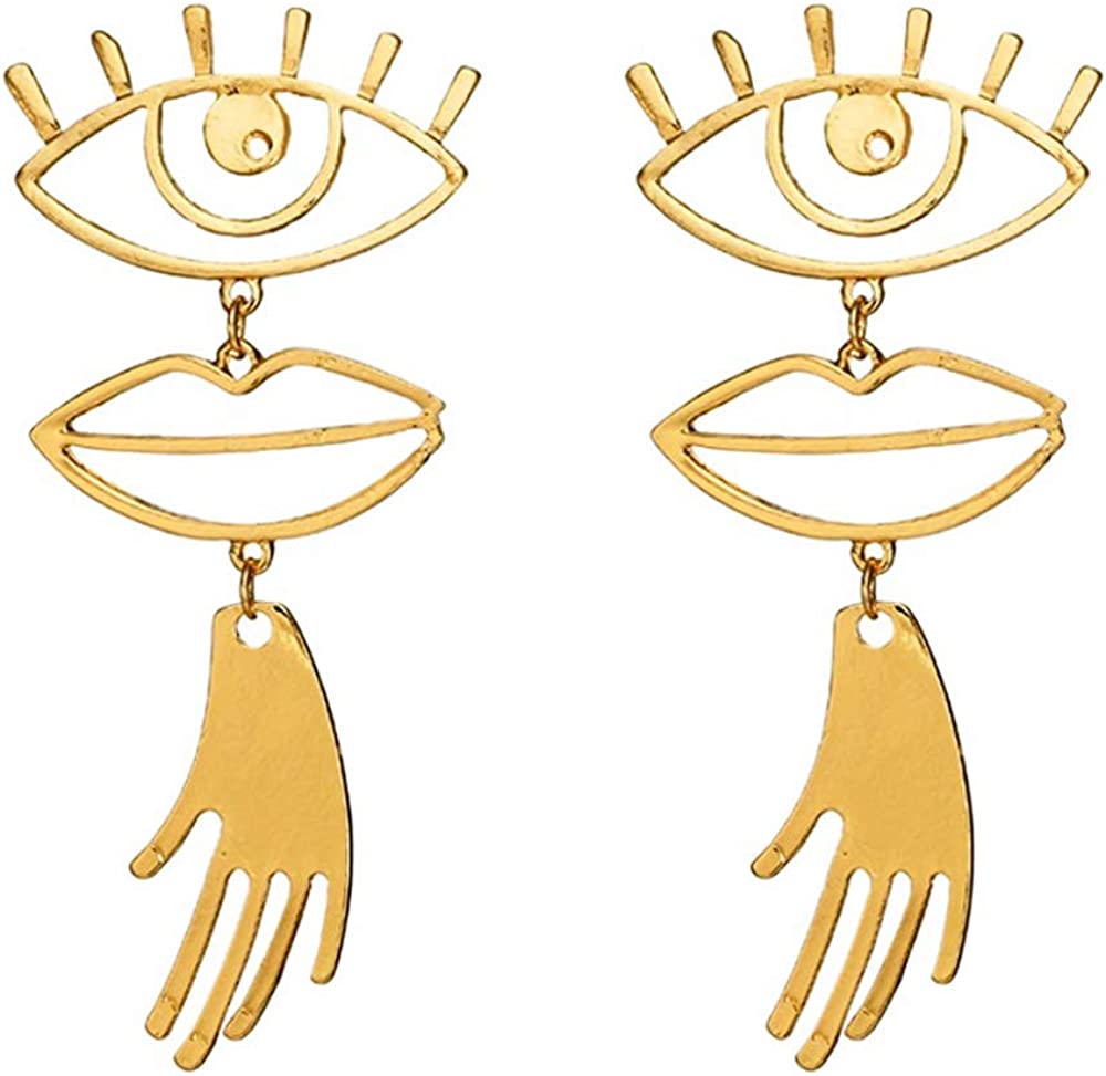 Evil Eyes Lip Hand Earrings Fashion Unique Abstract Eyes Drop Dangle Earring for Women Girls Exaggerated Jewelry